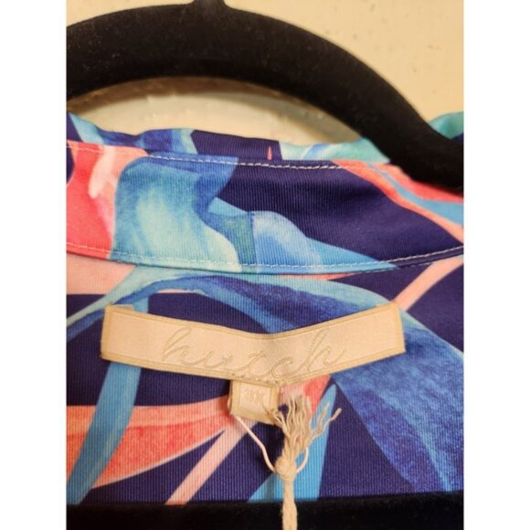 Hutch Women's Blue Leaf Long Sleeve Button Front Midi Shirt Dress Size 3X NWT - Picture 4 of 9